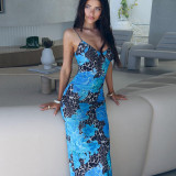 EVE Print Slim Backless Sling Maxi Dress GLAG-D4817226G