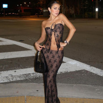 EVE Lace Patchwork Wrap Chest Long Skirts 2 Piece Set GLAG-S3412457G