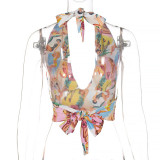 EVE Halterneck Print Backless Tank Tops GLAG-T145039G