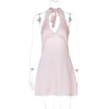 EVE Hollow Out Backless V Neck Lace Mini Dress GLAG-D4118682F