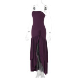 EVE Solid Color Off Shoudler Ruffles Tube Top Maxi Dress GLAG-D5418830F
