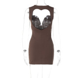 EVE Hollow Out Love Deep V Neck Mini Dress GLAG-D4315840G
