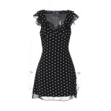 EVE V Neck Patchwork Mesh Print Mini Dress GLAG-D4318726F