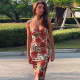 EVE Sexy Print V Neck Sling Tops Long Skrits Suit  GLAG-S4516371G