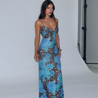 EVE Print Slim Backless Sling Maxi Dress GLAG-D4817226G