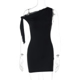 EVE Solid Color Single Shoulder Patchwork Mini Dress GLAG-D5418806F