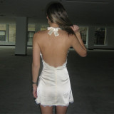 EVE Hollow Out Backless V Neck Lace Mini Dress GLAG-D4118682F