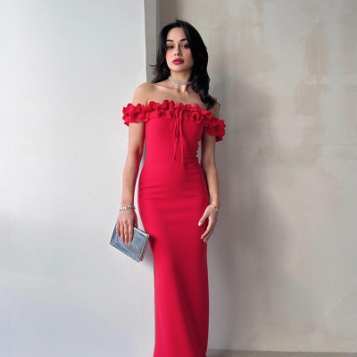 EVE Solid Color One Shoudler Tie Up Maxi Dress GLAG-D5218575F