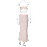 EVE Lace Patchwork Wrap Chest Long Skirts 2 Piece Set GLAG-S3412457G