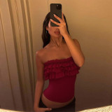 EVE One Shoulder Solid Ruffles Tops GLAG-T5218415F