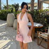 EVE Hollow Out Backless V Neck Lace Mini Dress GLAG-D4118682F