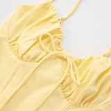 EVE Solid Color Tie Up Pleated Mini Dress GDSF-D25DS093