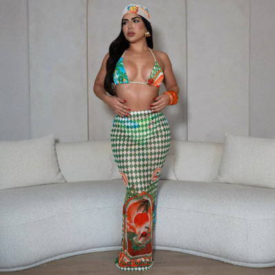 EVE Printed Bikini Swimsuit 3 Piece Set Without Headscarf CYA-901773