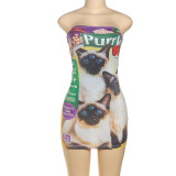 EVE Animal Color Clash Print Tube Tops Mini Dress DLSF-K25D66092