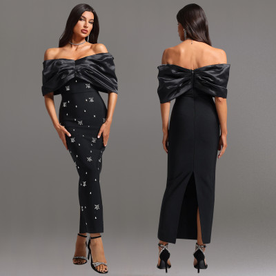 EVE One Shoulder Hot Drill Slim Maxi Dress BY-7315