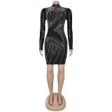 EVE Mesh See Through Hot Drill Mini Dress BY-7347