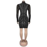 EVE Mesh See Through Hot Drill Mini Dress BY-7347