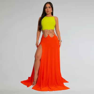 EVE Circle Tie Backless Split Long Dress BY-7300