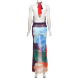 EVE Sexy Mesh Print Backless Vest Two Piece Skirts Set GYME-K25S67644