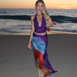 EVE Sexy Mesh Print Backless Vest Two Piece Skirts Set GYME-K25S67644