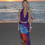 EVE Sexy Mesh Print Backless Vest Two Piece Skirts Set GYME-K25S67644