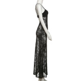EVE Mesh See Through V Neck Backless Maxi Dress GYME-K25D63143