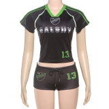 EVELetter Print Short Sleeve Two Piece Shorts Set GYME-K25S67098