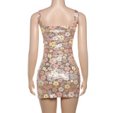 EVE Square Neck Sequin Print Split Mini Dress GYME-K25D70390