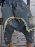 EVE Brushed Hole Fashion Loose Denim Harlequin Pants SH-391378