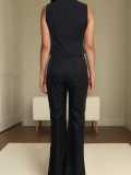 EVE V Neck Sleeveless Blazer Buttons Wide Leg Pants Suit SH-391364