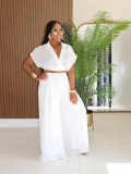 EVE Solid Lapel Crop Top And Wide Leg Pants 2 Piece Set SFY-716