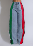 EVE Stripe Contrast Color Patchwork Loose Jeans ZSD-0739