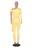 EVE Single Shoulder Long Sleeve Tie Up Two Piece Pants Set MZ-2904