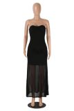 EVE Off Shoulder Solid Color Mesh Maxi Dress MZ-0470