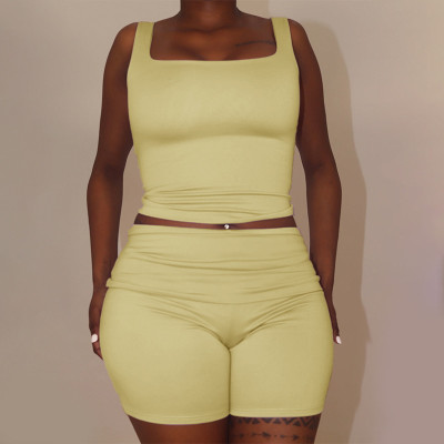 EVE Square Neck Solid Color Two Piece Shorts Set FL-YL25031MHO