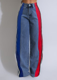 EVE Stripe Contrast Color Patchwork Loose Jeans ZSD-0739
