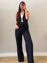 EVE V Neck Sleeveless Blazer Buttons Wide Leg Pants Suit SH-391364