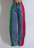 EVE Stripe Contrast Color Patchwork Loose Jeans ZSD-0739