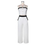 EVE Color Block Wrap Chest Tops Loose Pants 2 Piece Set ZSD-0747