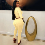 EVE Single Shoulder Long Sleeve Tie Up Two Piece Pants Set MZ-2904