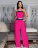 EVE Color Block Wrap Chest Tops Loose Pants 2 Piece Set ZSD-0747