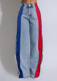 EVE Stripe Contrast Color Patchwork Loose Jeans ZSD-0739