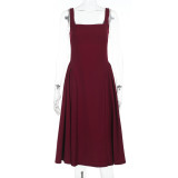 EVE Sexy Solid Color Square Neck Backless Midi Dress FL-YL25046DGO