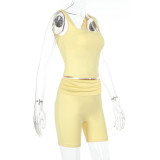EVE Square Neck Solid Color Two Piece Shorts Set FL-YL25031MHO