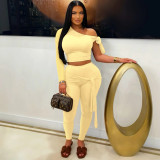 EVE Single Shoulder Long Sleeve Tie Up Two Piece Pants Set MZ-2904