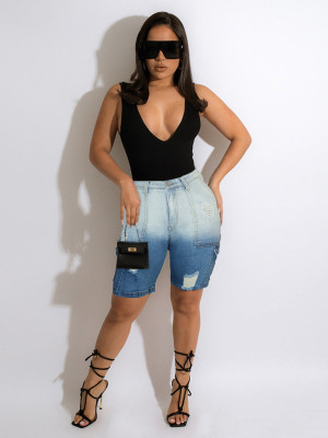 EVE Gradient Color Ripped Denim Midi Pants SH-391371