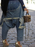 EVE Brushed Hole Fashion Loose Denim Harlequin Pants SH-391378