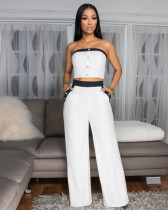 EVE Color Block Wrap Chest Tops Loose Pants 2 Piece Set ZSD-0747