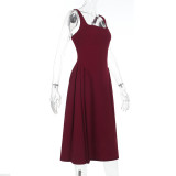 EVE Sexy Solid Color Square Neck Backless Midi Dress FL-YL25046DGO