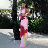 EVE Sexy Print Sleeveless Backless Maxi Dress FL-XY25126PFO